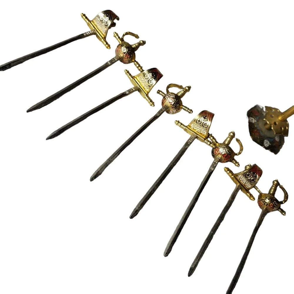 Vintage Brass 8 Sword Appetizer Hors D'oeuvre Pick Set